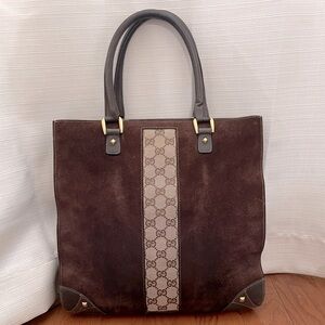 Gucci suede nailhead tote bag with COA